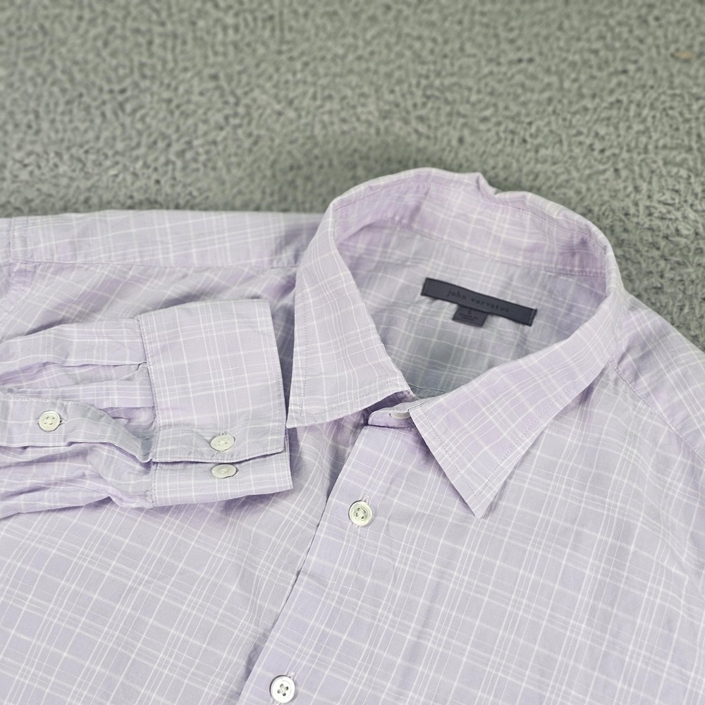 John Varvatos Dress Shirt Mens Large Lavender‎ Plaid Long Sleeve Cotton Linen